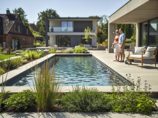 Pool und Bepflanzung gehen Hand in Hand.