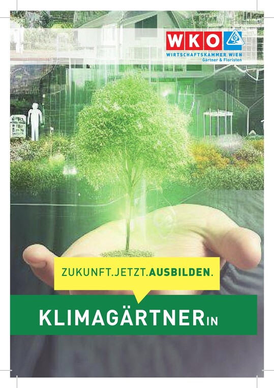 Flyer für Ausbildungsbetriebe: „Klimagärtner/-innen verstehen die Herausforderungen, die der
Extremstandort Stadt für Pflanzen bereithält, und gestalten
den urbanen Freiraum positiv und nachhaltig“.
