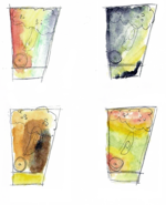 Die Standortbestimmungen visualisiert: oben links das Wasser, oben rechts das Licht, unten links der Boden und unten rechts der Wurzeldruck