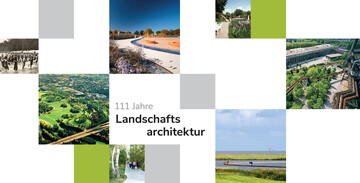 Online-Ausstellung: 111 Jahre Landschaftsarchitektur im Rckblick. V.l.n.r.: Volkspark Jungfernheide  Fotograf unbekannt, gemeinfrei; Bonn Rheinauenpark  Lauber; Westpark Augsburg  Eckhart Matthus, www.em-foto.de; Park am Gleisdreieck  Almut Jirku; Freundschaftsinsel Potsdam  Bettina Bergande; Langwarder Groden  Markus Baritz; Landschaftspark Duisburg-Nord  Michael Latz<br>
