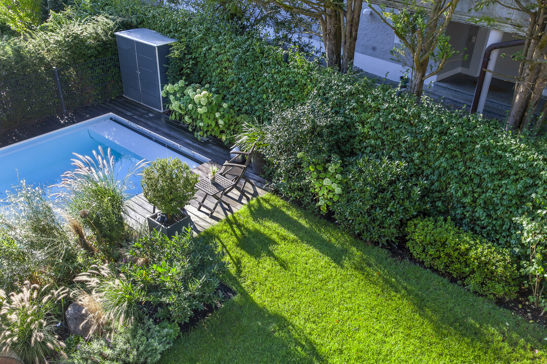 Garten in Solln bei München mit einer Fertighecke von Mobilane, gestaltet von Gartendesignerin Alexandra Lehne, Soulgarden.