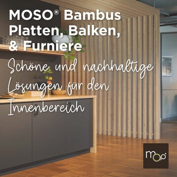 Mit Moso Bambusplatten, -furnieren, -balken und Flexbamboo lassen sich schne Interieurs aus natrlichem Bambus gestalten. Die Bambusprodukte bieten vielfltige Lsungen beispielsweise fr Mbel, Arbeitsplatten, Fenster- oder Trrahmen, Tren, Treppen, Wandverkleidungen oder Decken.