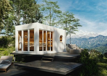 Nicht nur die Gre, Raumaufteilung und Fensteranordnung kann bei den Design-Saunahusern individuell festgelegt werden, sondern auch die Farbe der Fassadenverkleidung.